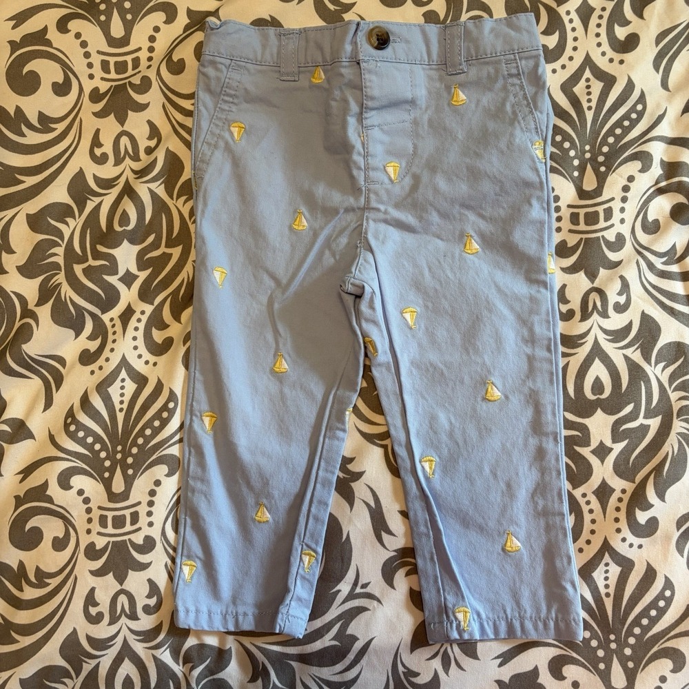 VTG 2003 Crown & Ivy 12 Months Boys Blue Yellow Sailboat Pants Preppy Nautical